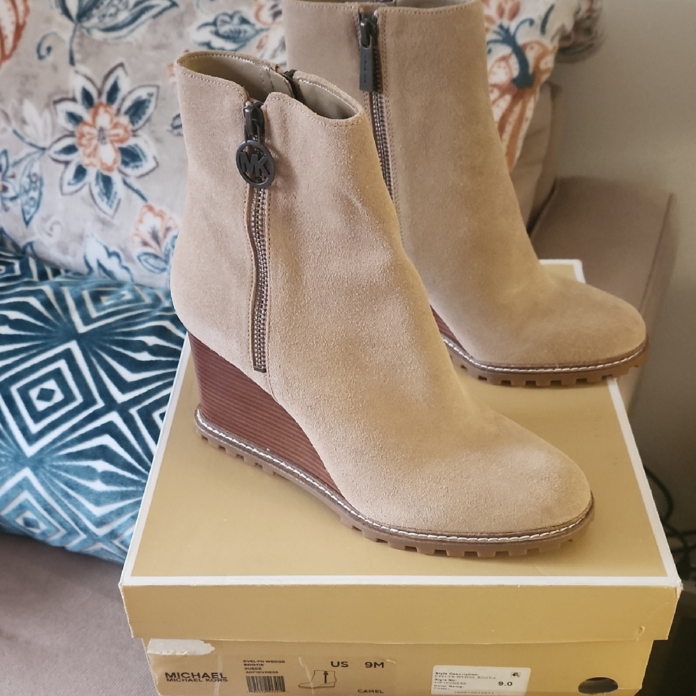 Michael Kors Beige Suede Wedge Boots